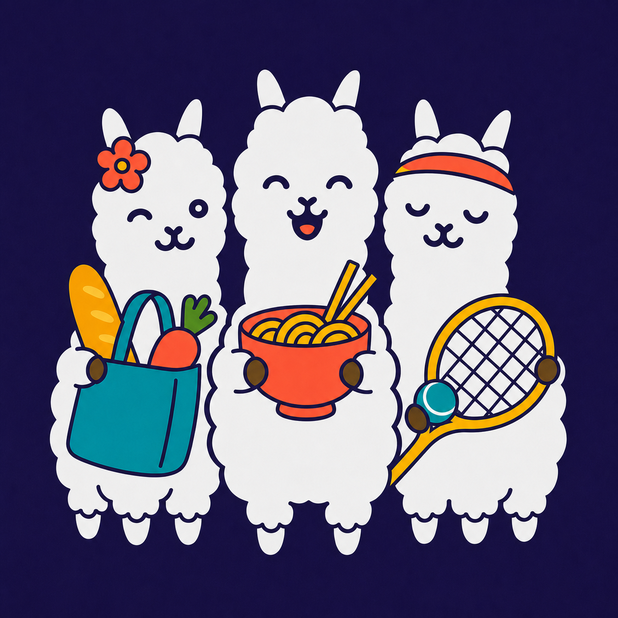 街を歩くアルパカたちのイラスト